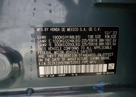 2024 Honda Hr-V Sport from USA, damaged, VIN 3CZRZ2H57RM753053
